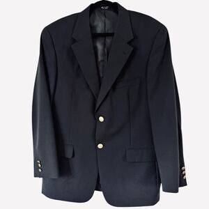 Jeremy Cobb Sport Coat Size 42 Regular Navy Blue Gold Buttons 100% Wool Blazer